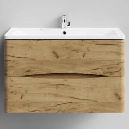 Тумба Адель 90 подвесной, Дуб Тортуга ПВХ 2357-43 Vodok с раковиной в комплекте