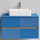 Тумба Аурум 90, пример RAL 5019 Капри синий, матовая, 2 ящика, подвесной Vodok с раковиной в комплекте