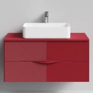 Тумба Липс 100, пример RAL 3004 Пурпурно-красный, матовая, 2 ящика, подвесной Vodok с раковиной в комплекте