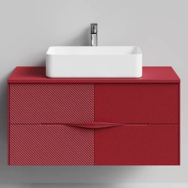 Тумба Липс 100, пример RAL 3004 Пурпурно-красный, матовая, 2 ящика, подвесной Vodok с раковиной в комплекте