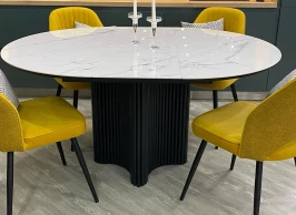 Стол АДАЖИО 150 КРУГЛЫЙ GILT WHITE, керамика / Латте каркас М-City