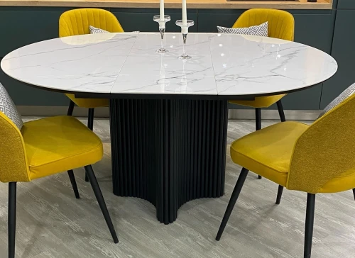 Стол АДАЖИО 150 КРУГЛЫЙ GILT WHITE, керамика / Латте каркас М-City