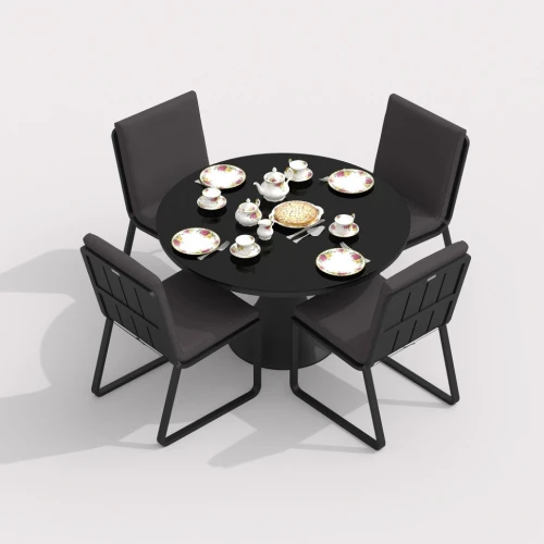 Обеденная группа DIVA GIRA  каркас карбон / стол стекло диа 110 / ткань антрацит