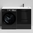 Тумба Смайл 120 напольный, под стиральную машину, правая, черный глянец Vodok с раковиной в комплекте