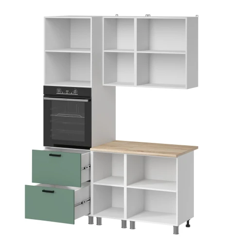 Готовый кухонный гарнитур МК Аленушка 1,6м ПД Орешник Матовая Мята,скоба черный,сонома