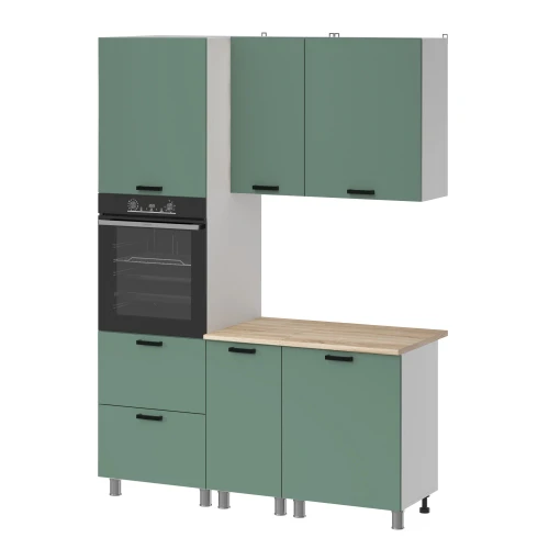 Готовый кухонный гарнитур МК Аленушка 1,6м ПД Орешник Матовая Мята,скоба черный,сонома