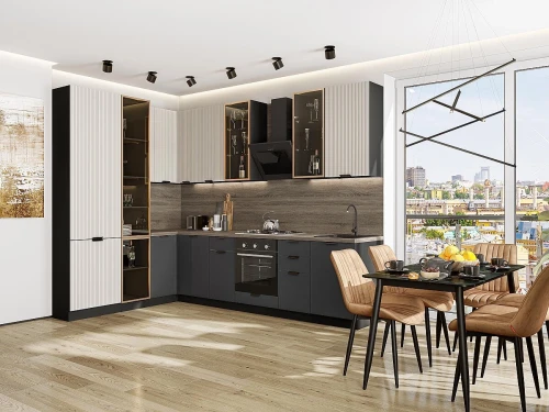 Кухонный гарнитур Евро Лайн-07 Агат/Антрацит-Graphite