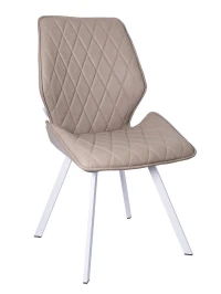 DC230 Стул мягкий, БЕЖЕВЫЙ экокожа, каркас металл, белый КВАДРАТ