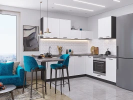 Модульная угловая кухня Фрейм-03 White Silk White Silk/Графит 2140*2200/2000*600