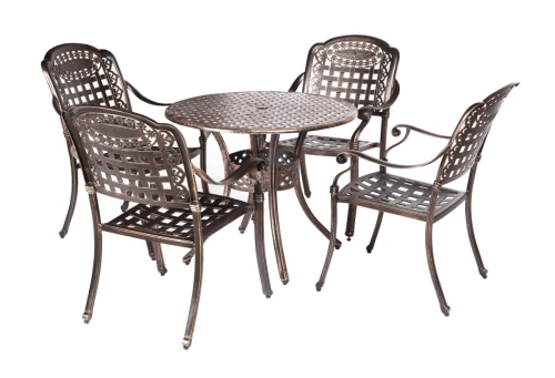 Обеденная группа из литого алюминия c круглым столом ЛИОН + 4 кресла ВУЛКАН