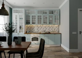 Модульная кухня трехуровневая Прованс 3200 Голубой прямая Модульная кухня трехуровневая Прованс 3200 Голубой прямая