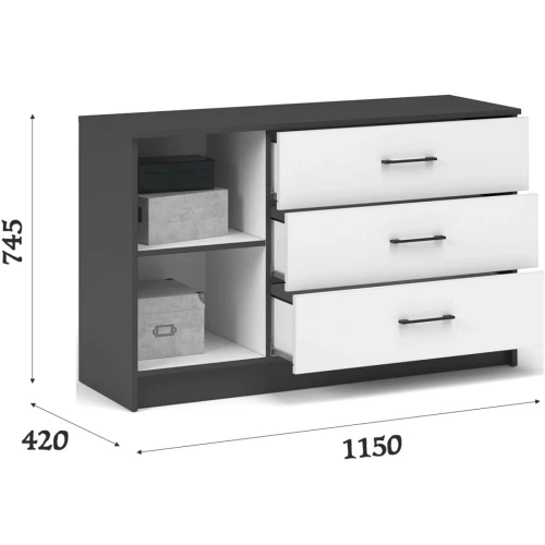 Комод «Чикаго» 1д3ящ Антрацит/Белый