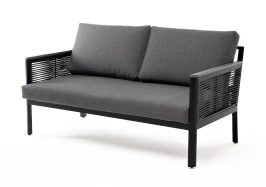 "Сан Ремо" диван 2-местный плетеный из роупа, каркас алюминий темно-серый, роуп серый, ткань серая