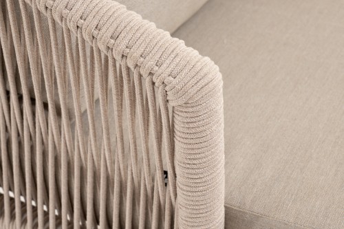 "Верона" кресло плетеное из роупа, каркас алюминий белый муар, роуп бежевый круглый, ткань бежевая 15052