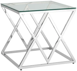 CS-06-1 Стол Журнальный стеклянный прозрачный 55*55*55 см, основание нержавеющая сталь хром