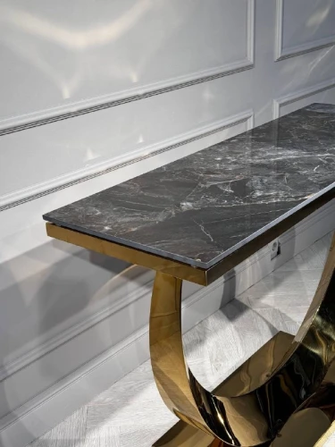 Стол-консоль Прайм IST-803,120х40х78 см, черный мрамор/золотой