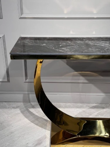 Стол-консоль Прайм IST-803,120х40х78 см, черный мрамор/золотой