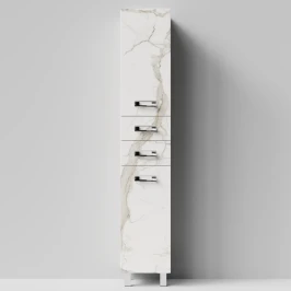 Пенал Орландо 35 напольный, Мрамор Белый натур милк ПВХ 2537, левый, бельевая корзина