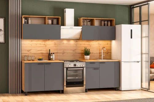 Кухонный гарнитур Монако 2м., Дуб Золотой, Графит