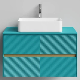 Тумба Аурум 90, пример RAL 5021 Водная синь, матовая, 2 ящика, подвесной Vodok с раковиной в комплекте