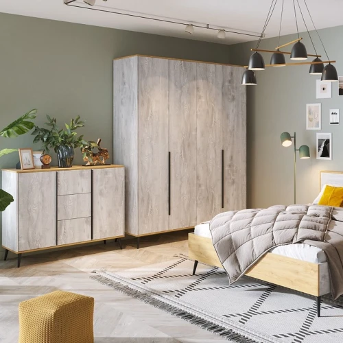 Шкаф «Саванна» 4Д КМК 0973.14, бетон пайн светлый/дуб наварра