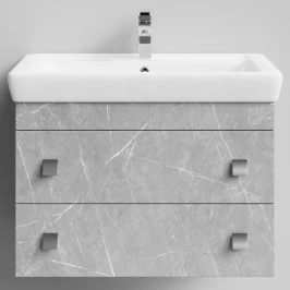 Тумба Квадро 80 подвесной, Мрамор Белый софт тач 4044-2 Vodok с раковиной в комплекте