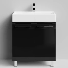 Тумба Мальта 70 напольный, двери, черный глянец Vodok с раковиной в комплекте