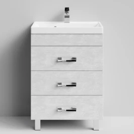 Тумба Орландо 60 напольный, Белый камень ПВХ 57805 Vodok с раковиной в комплекте