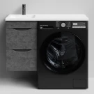 Тумба Смайл 100 подвесной, под стиральную машину, левая, Серый камень ПВХ 57806 Vodok с раковиной в комплекте