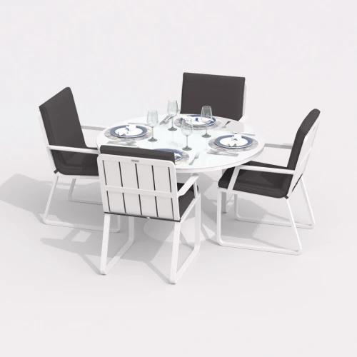 Обеденная группа DIVA ALBA  каркас белый / стол стекло диа 110 / ткань антрацит