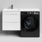 Тумба Смайл 120 подвесной, под стиральную машину, левая, белый глянец Vodok с раковиной в комплекте Тумба Смайл 120 подвесной, под стиральную машину, левая, белый глянец Vodok с раковиной в комплекте
