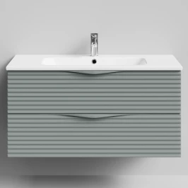 Тумба Эйфория 100 F7, пример RAL 7005 Мышино-серый, матовая, 2 ящика, подвесной Vodok с раковиной в комплекте