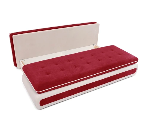 Диван прямой, еврокнижка "Оскар" 144, велюр красный, ППУ