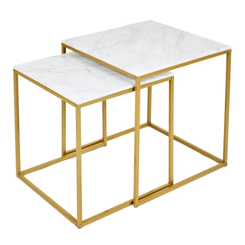Стол журнальный МеталлАрт М002 белый мрамор/золото