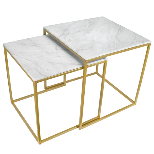 Стол журнальный МеталлАрт М002 белый мрамор/золото