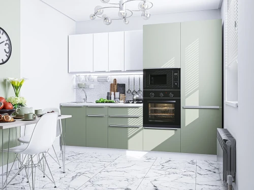 Кухня прямая модульная Фьюжн-07 Silky White/Silky Mint Silky White/Silky Mint 2140*2700*600