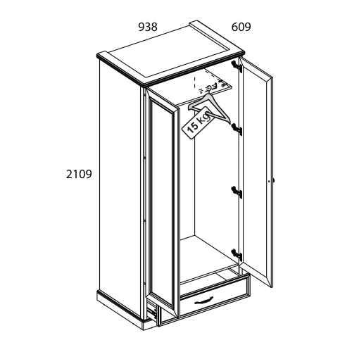 TOSCANA NEW, Шкаф 2DG1S. Цвет ПЕРСИДСКИЙ ЖЕМЧУГ/КАНЬОН