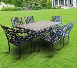 Обеденная мебель из литого алюминия стол с керамикой ДИМИКС «DIMIX» 160х90+ 6 кресел Джунген