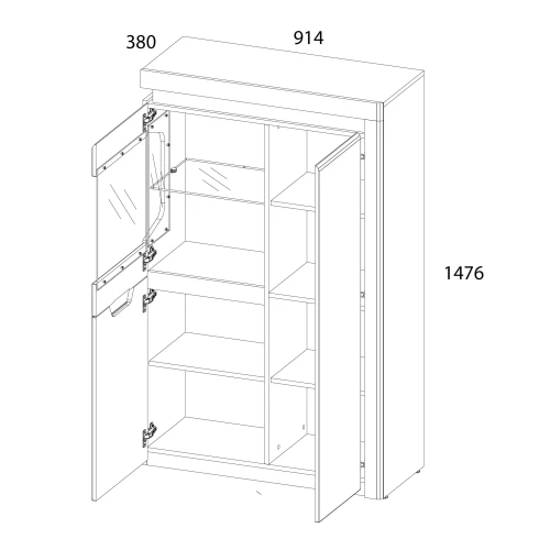 Шкаф с витриной 1V2D P, TORINO, цвет белый/Дуб наварра