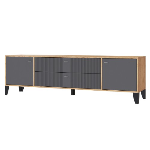 Тумба под телевизор Парус-10, Дуб крафт золотой, Карбон вулкан