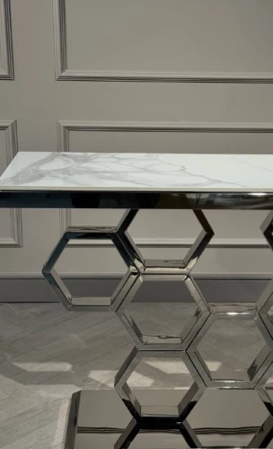 Стол-консоль Фьюжн IST-802,120х40х78 см, белый бентли/серебро