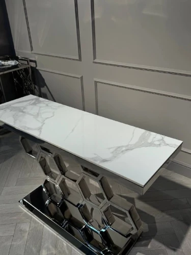 Стол-консоль Фьюжн IST-802,120х40х78 см, белый бентли/серебро