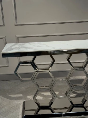 Стол-консоль Фьюжн IST-802,120х40х78 см, белый бентли/серебро