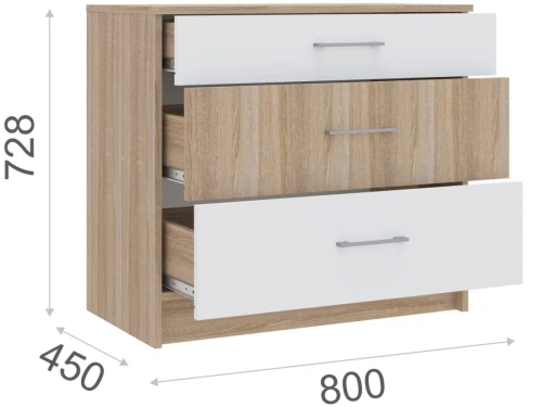 Комод «Алёна» 3ящ, Дуб сонома/Белый