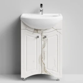 Тумба Адам 55 напольный, Мрамор Белый натур милк ПВХ 2537 Vodok с раковиной в комплекте