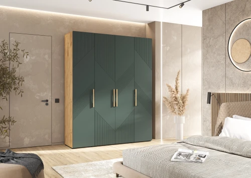 Шкаф четырехстворчатый Ирис, Браш Мени Грин, Дуб Крафт