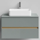 Тумба Аурум 90, пример RAL 7005 Мышино-серый, матовая, 2 ящика, подвесной Vodok с раковиной в комплекте