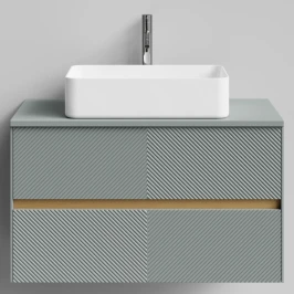 Тумба Аурум 90, пример RAL 7005 Мышино-серый, матовая, 2 ящика, подвесной Vodok с раковиной в комплекте