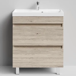 Тумба Бест 70  напольный, Дубослив ореховый светлый ПВХ 3445 Vodok с раковиной в комплекте