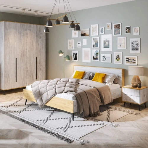 Кровать «Саванна» 160x200 КМК 0973.3, бетон пайн светлый/дуб наварра